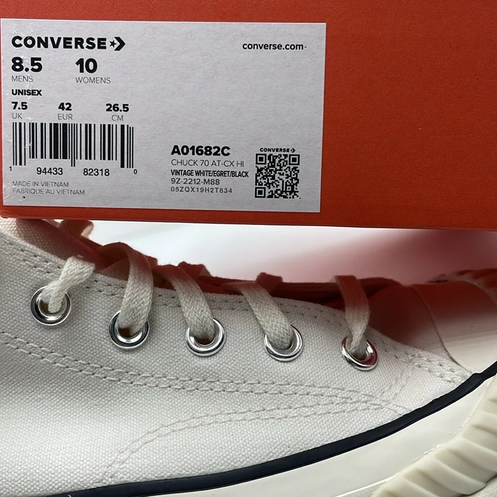 Converse WMNS CHUCK 70 AT-CX HI VINTAGE WHITE/EGRET/BLACK A01682C Platforms Snkr